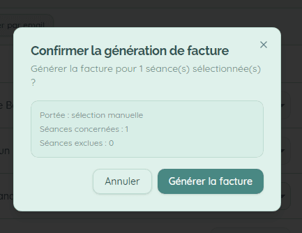 Génération d'une facture conforme dans Mercipsy Cabinet